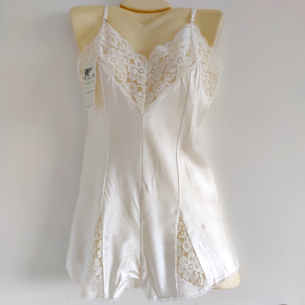 NWT Silk Lingerie Romper | Satin Bodysuit/Playsuit- White
